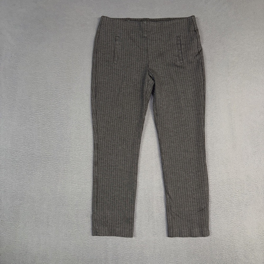Chicos Pants Womens 0 / 4 Gray Striped Pull On Crop Stretch Ponte Rayon Nylon